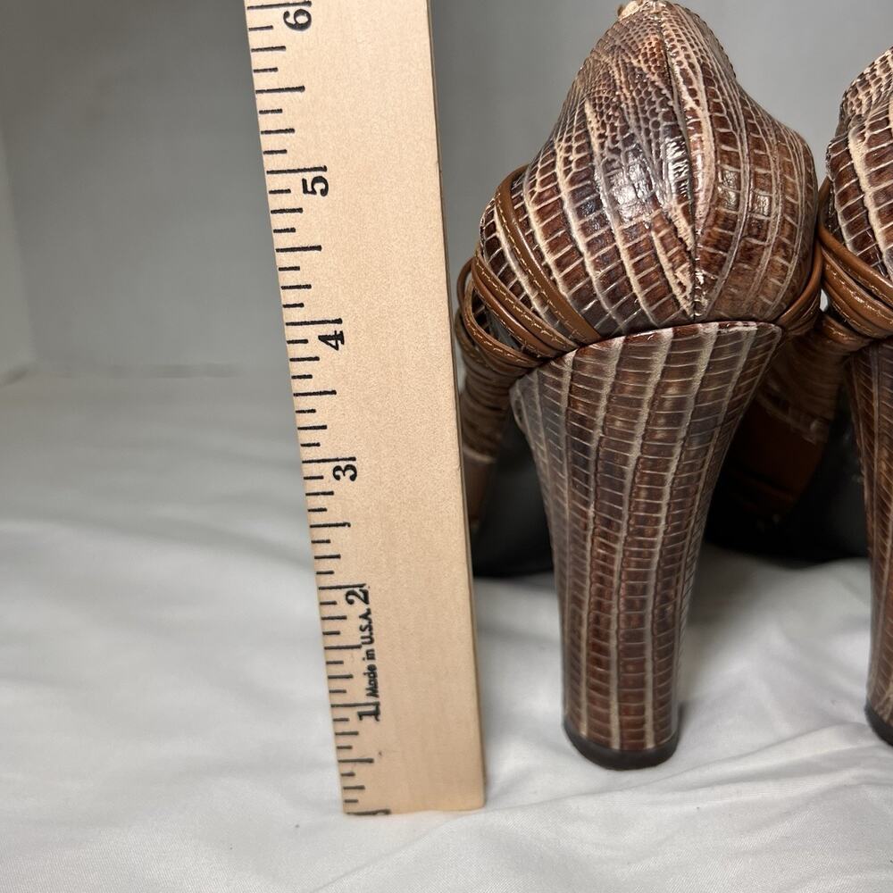 Isabella Fiore Heels Size 7.5 Brown Leather Snakeskin Embossed Flower *Altered - Picture 5 of 15